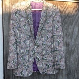 SUSLO COUTURE XL 54 Elegant Paisley Men's Blazer in Purple and Green